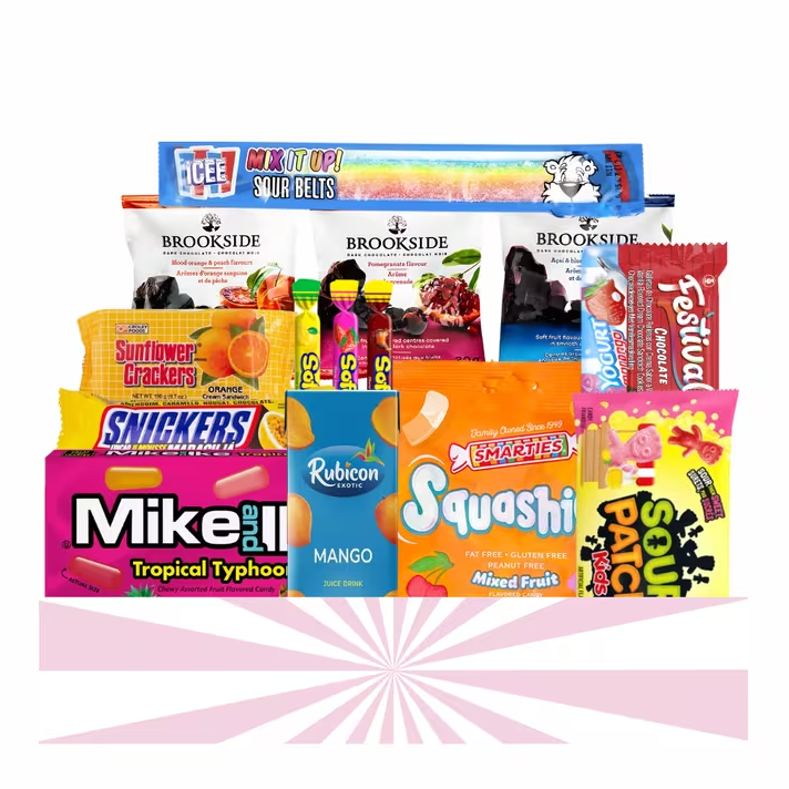 Spring Break Family Mix Bundle – 15 Count Assorted Variety Pack – Assorted Gummies, Sour Candy, Chocolate, Juice & Snack Bundle