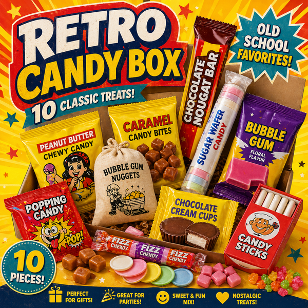 Retro Candy Box Vintage Snack Bundle – Old School Sweets, Bubble Gum Mix, Classic Candy