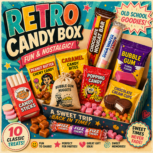 Retro Candy Box Vintage Snack Bundle – Old School Sweets, Bubble Gum Mix, Classic Candy