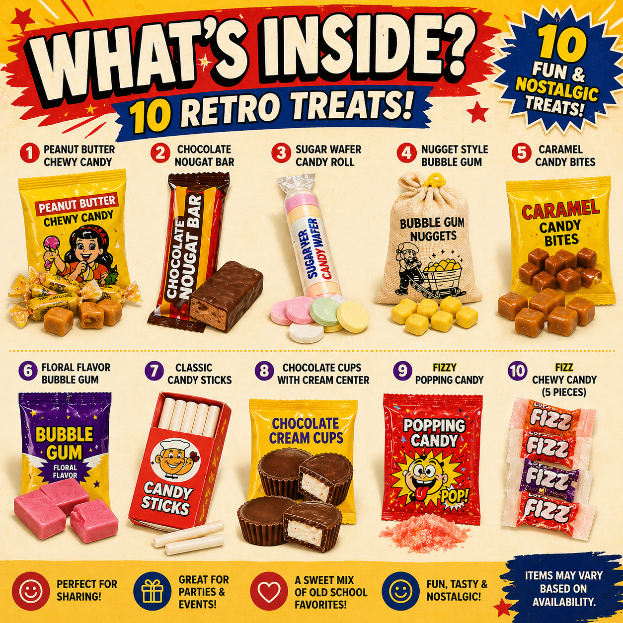 Retro Candy Box Vintage Snack Bundle – Old School Sweets, Bubble Gum Mix, Classic Candy
