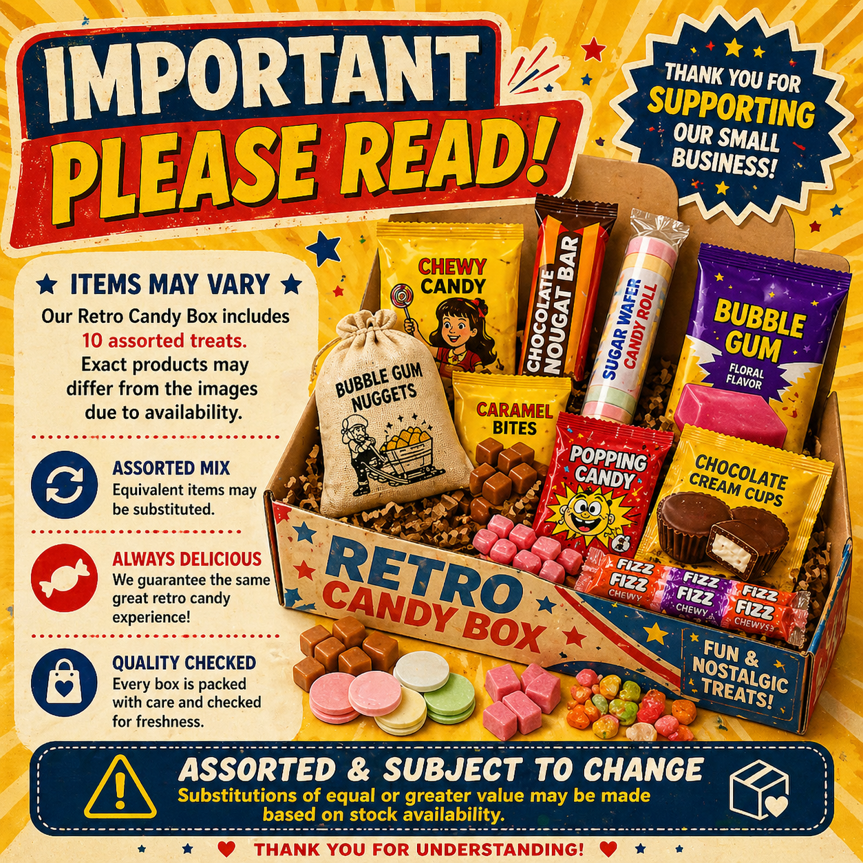 Retro Candy Box Vintage Snack Bundle – Old School Sweets, Bubble Gum Mix, Classic Candy