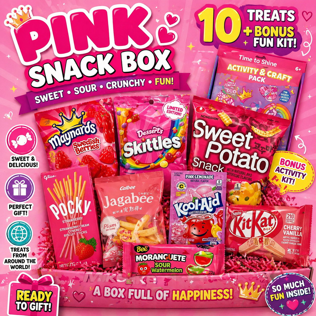 Pink Snack Box - Sweet & Sour Variety Pack + Bonus Fun Kit