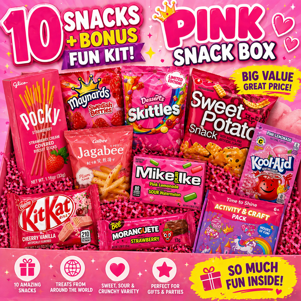 Pink Snack Box - Sweet & Sour Variety Pack + Bonus Fun Kit