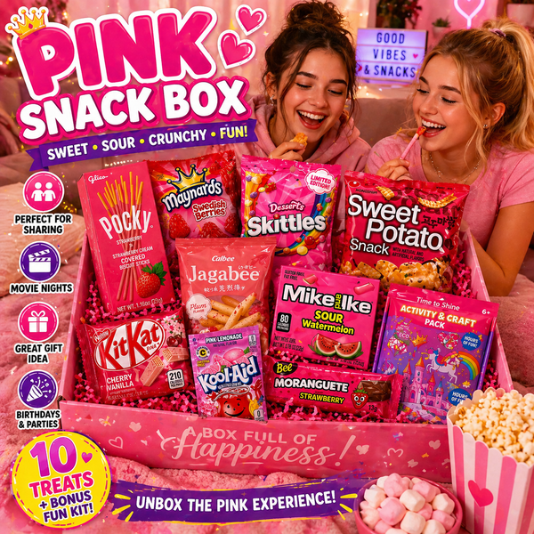 Pink Snack Box - Sweet & Sour Variety Pack + Bonus Fun Kit