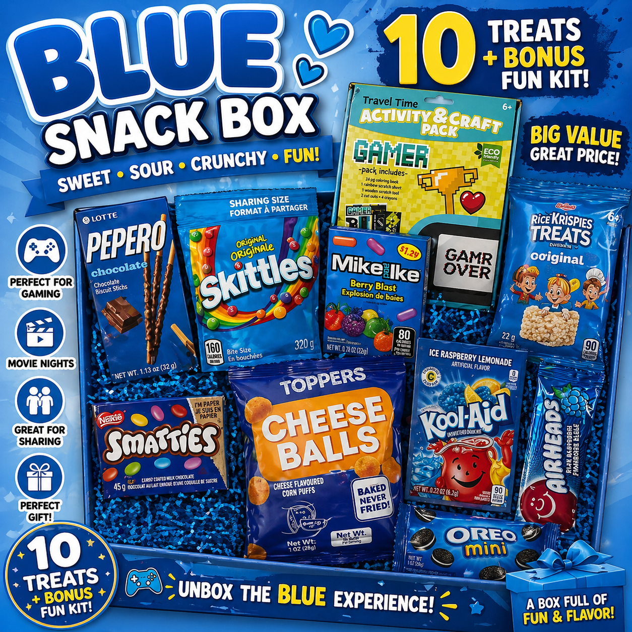 Blue Snack Box - Sweet & Sour Variety Pack + Bonus Fun Kit