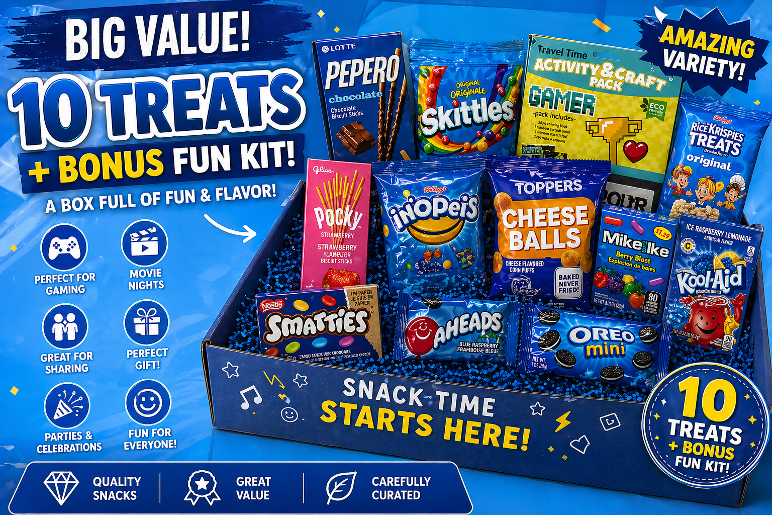 Blue Snack Box - Sweet & Sour Variety Pack + Bonus Fun Kit