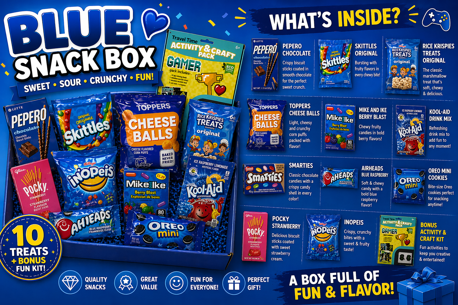 Blue Snack Box - Sweet & Sour Variety Pack + Bonus Fun Kit