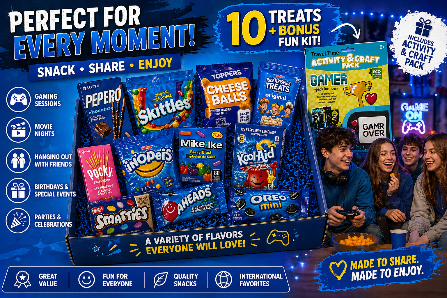 Blue Snack Box - Sweet & Sour Variety Pack + Bonus Fun Kit
