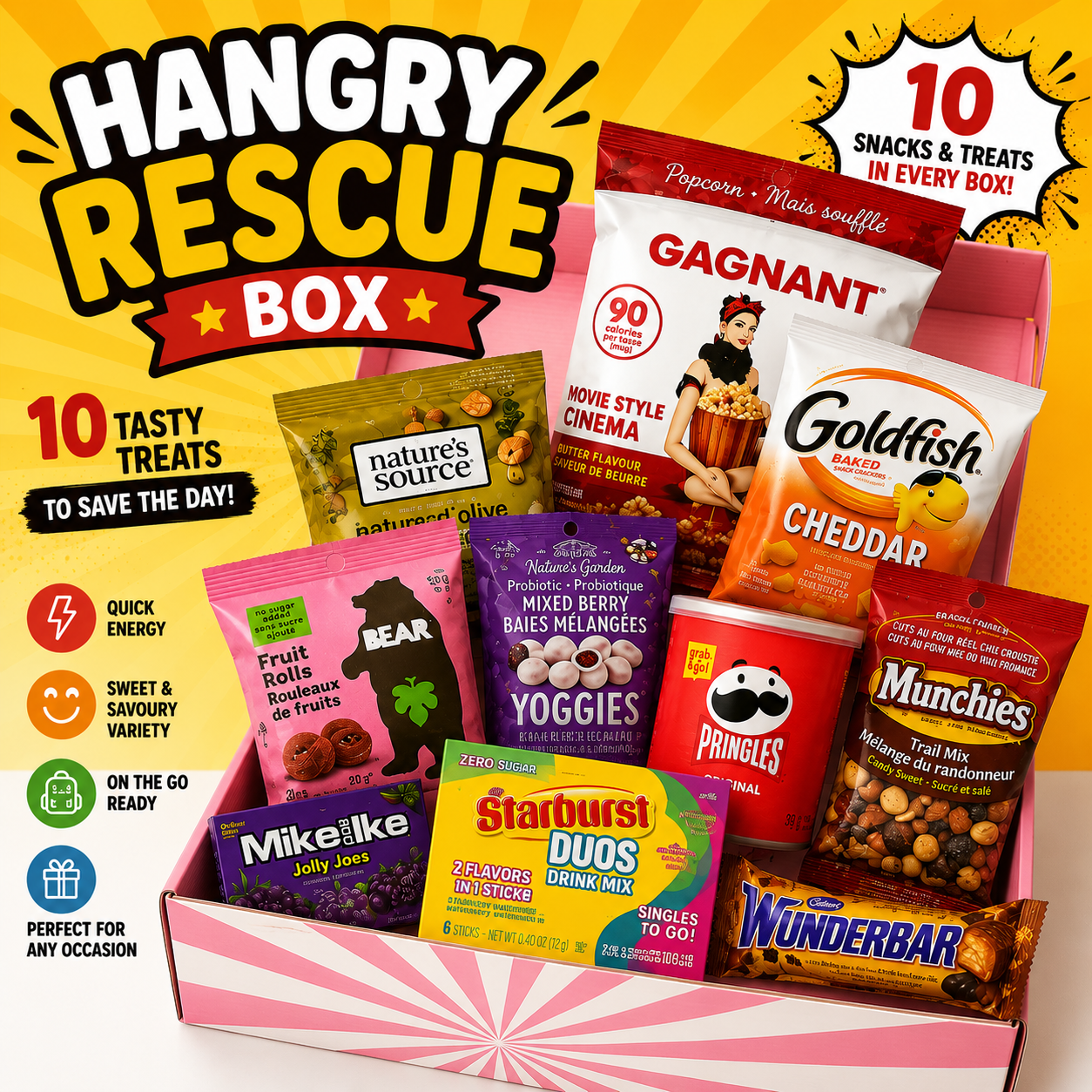Hangry Rescue Snack Box – 10 Assorted Sweet & Savoury Snacks – Variety Care Package