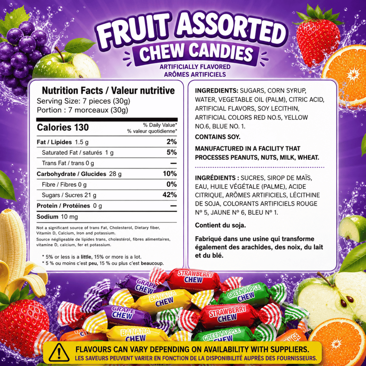 Colombina Assorted Fruit Chews – 1 lb (454g) – Individually Wrapped Fruity Chewy Candy Mix