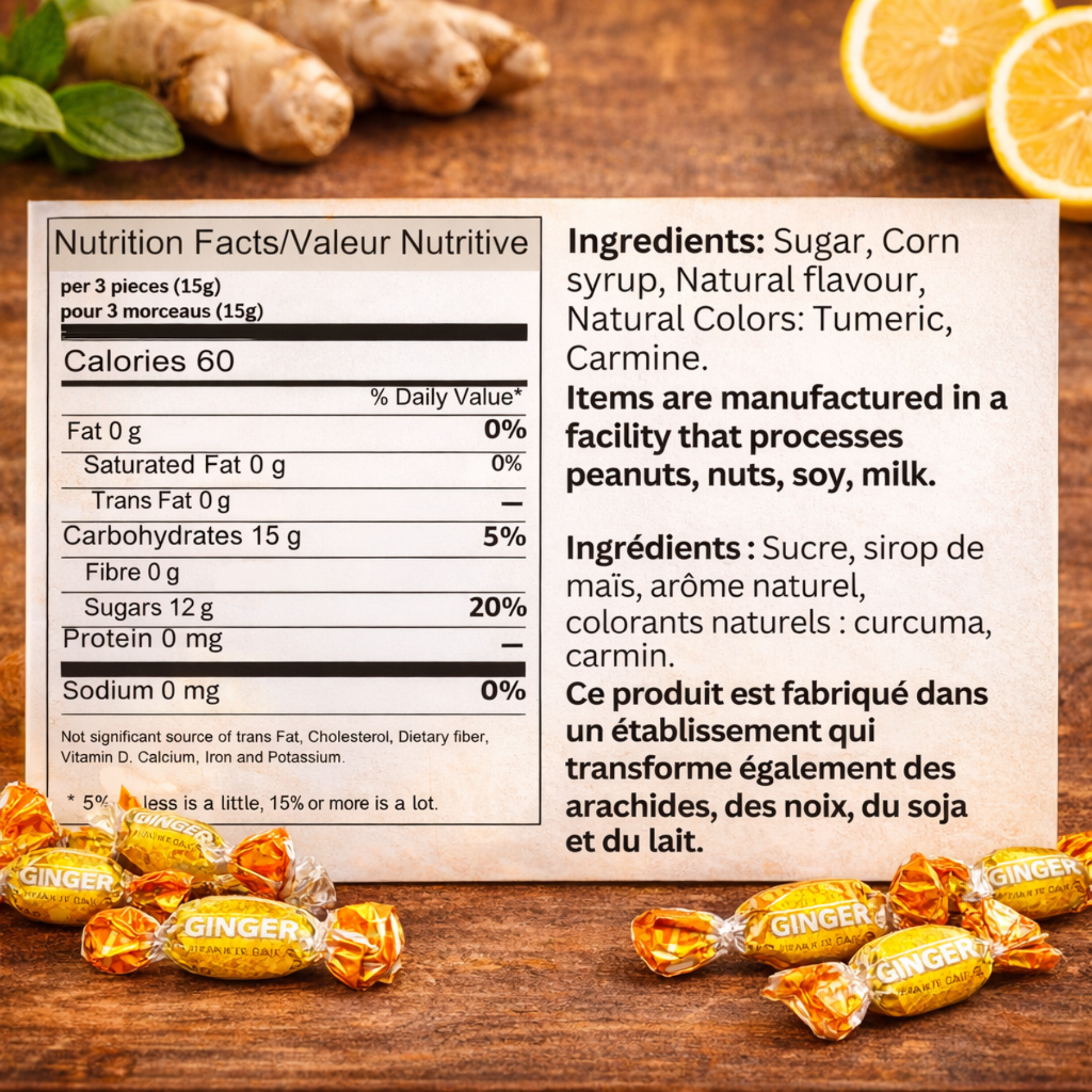 Ginger Hard Candy – 454g (1lb) Individually Wrapped