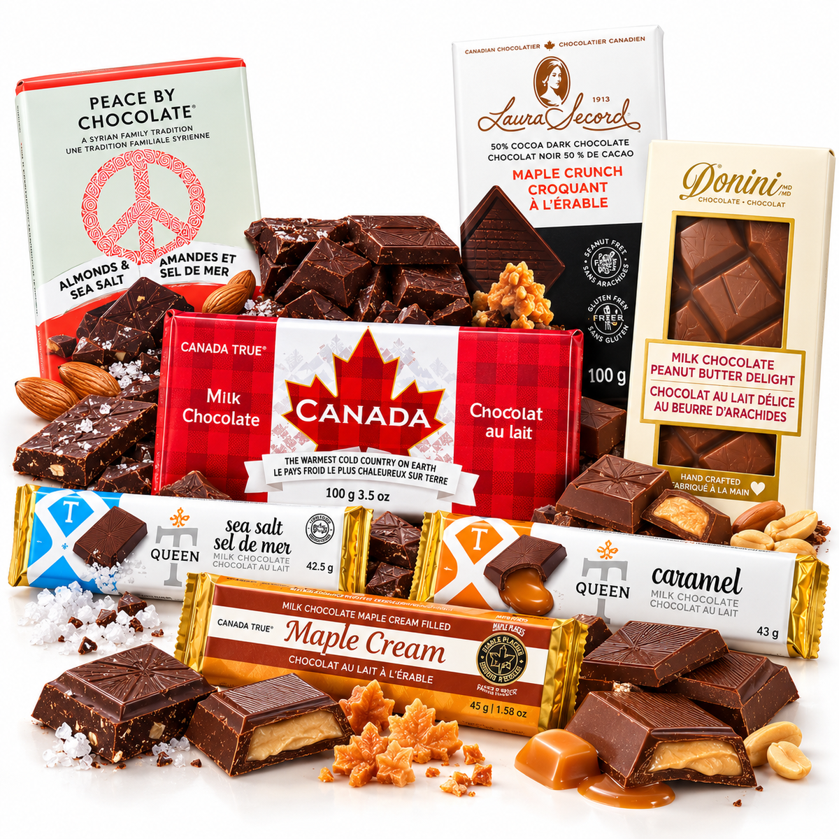 Made in Canada Chocolate Box – 7 Assorted Gourmet Canadian Chocolates – Dark, Milk, Maple & Filled Chocolate Bars
