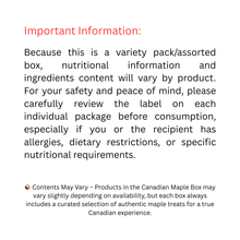 Canadian Maple Treats Box – 10 Count – True North Snack Box by Lecsa Specialty Snacks
