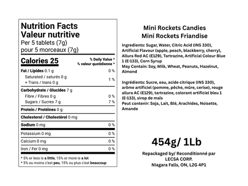Mini Rockets Candy – 454g (1lb) Individually Wrapped