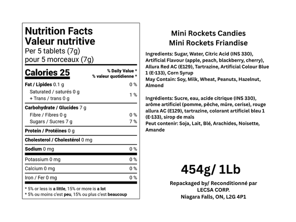 Mini Rockets Candy – 454g (1lb) Individually Wrapped