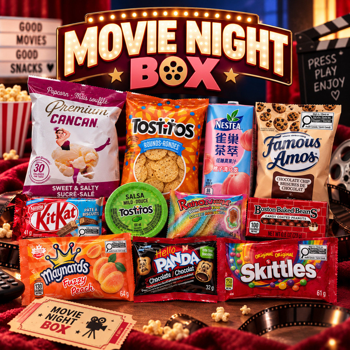 Movie Night Box – Sweet & Salty Snack Variety Box, Movie Snacks Gift Box