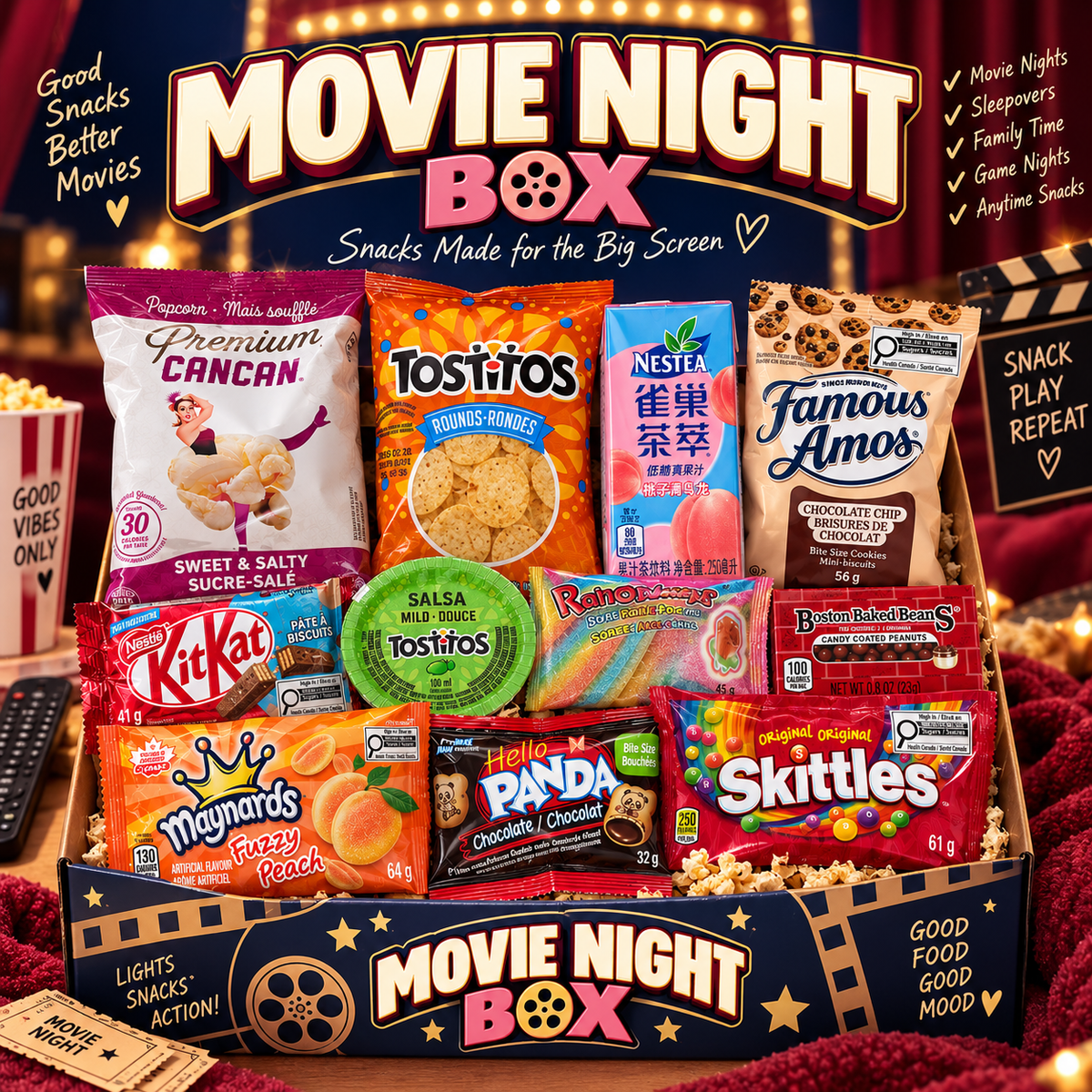 Movie Night Box – Sweet & Salty Snack Variety Box, Movie Snacks Gift Box