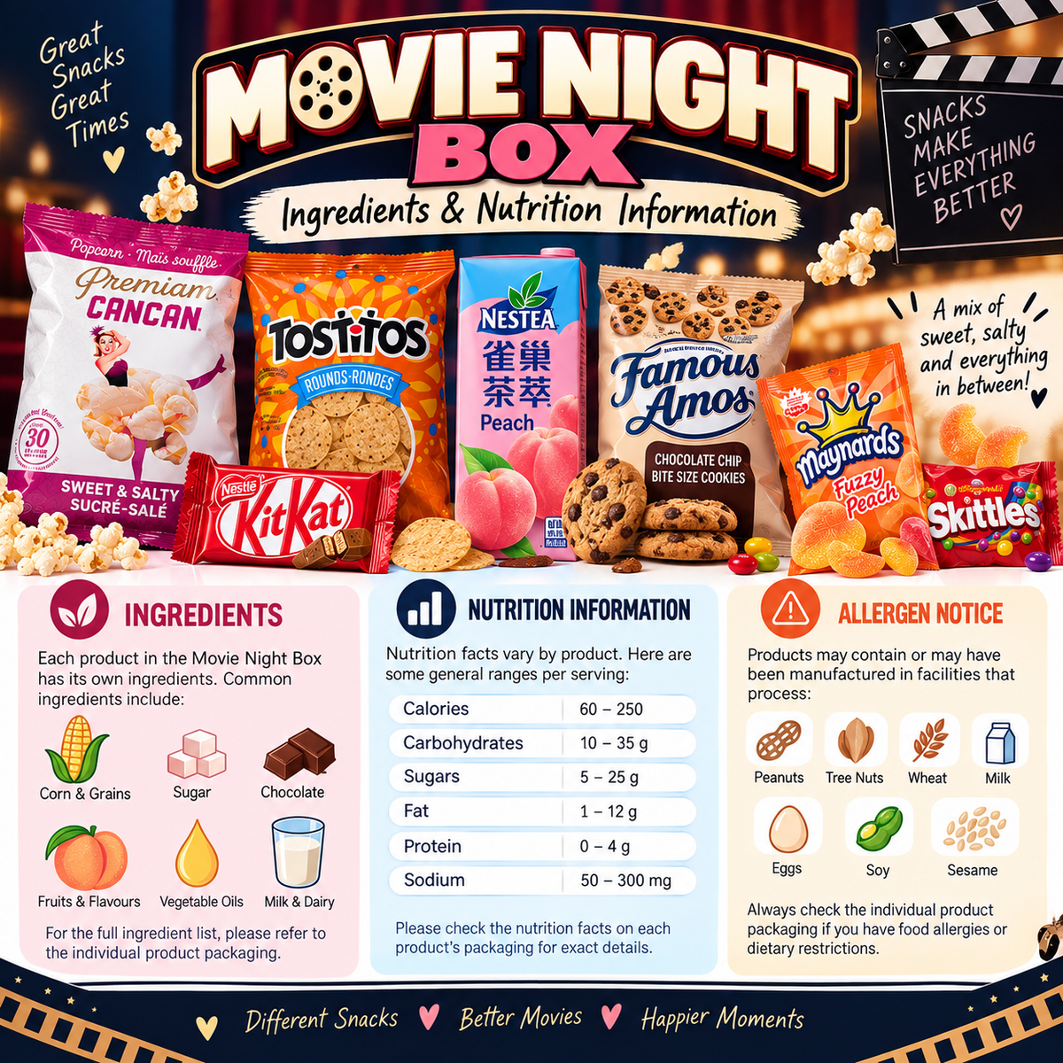 Movie Night Box – Sweet & Salty Snack Variety Box, Movie Snacks Gift Box