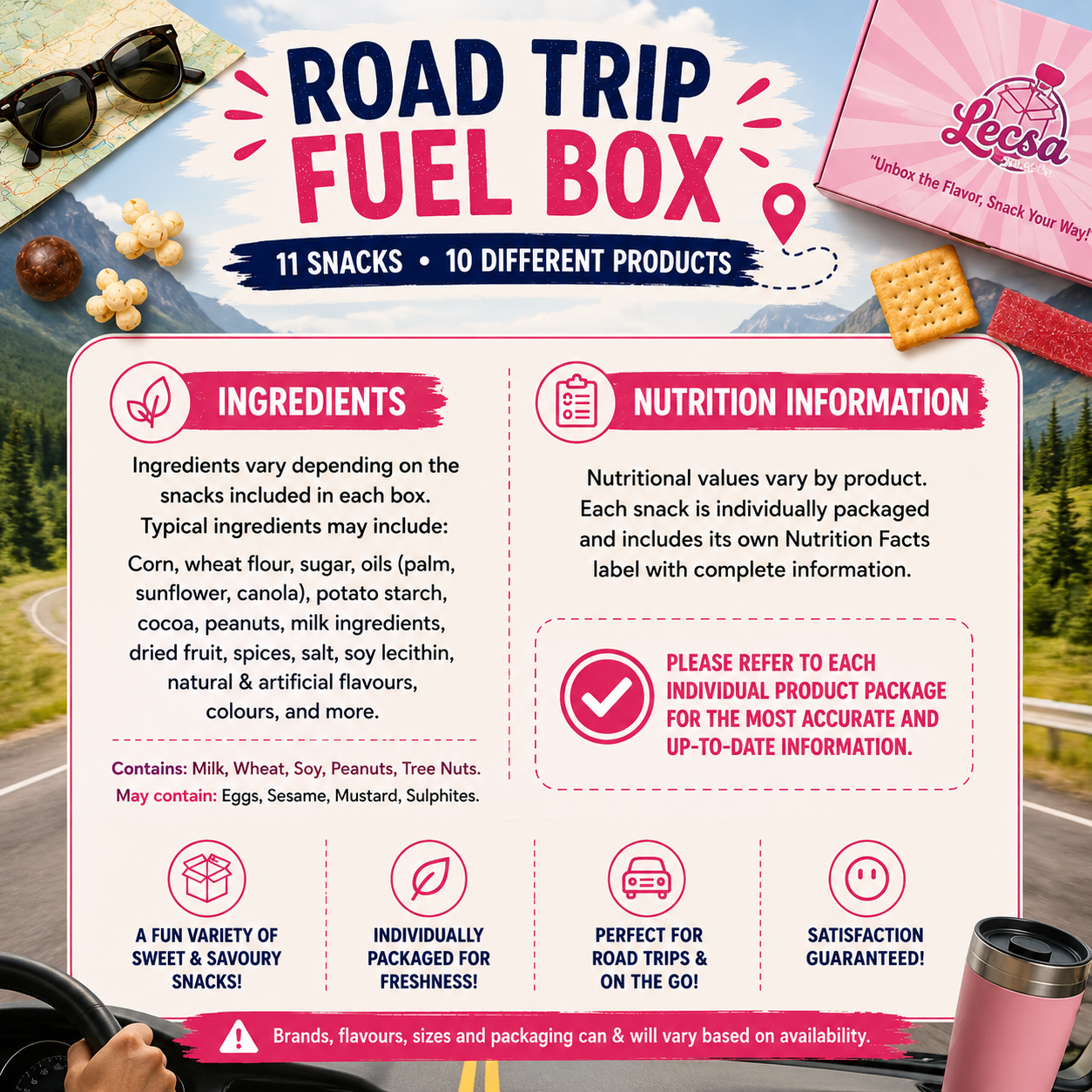 Road Trip Fuel Box - Snack Variety Box for Travel, Road Trips & On-the-Go