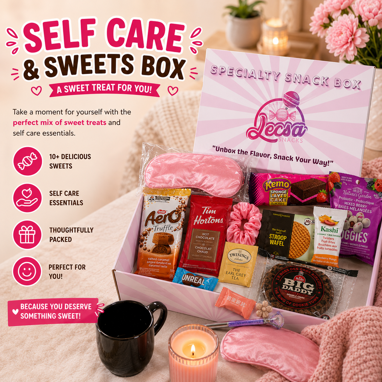 Self Care & Sweets Box – Cozy Gift Box with Sweet Treats, Mug & Self-Care Essentials