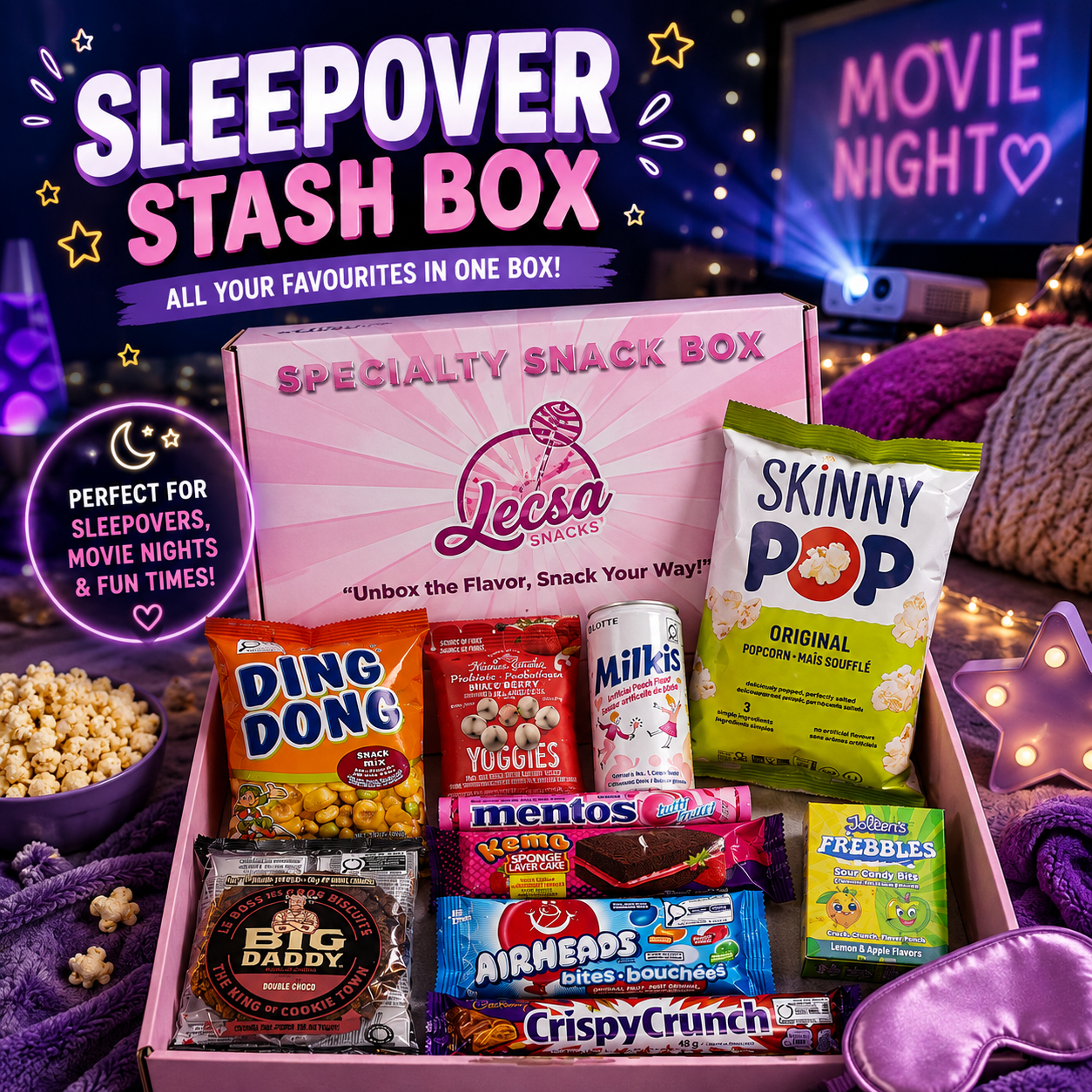 Sleepover Stash Box – Assorted Sweet & Savoury Snacks & Drink