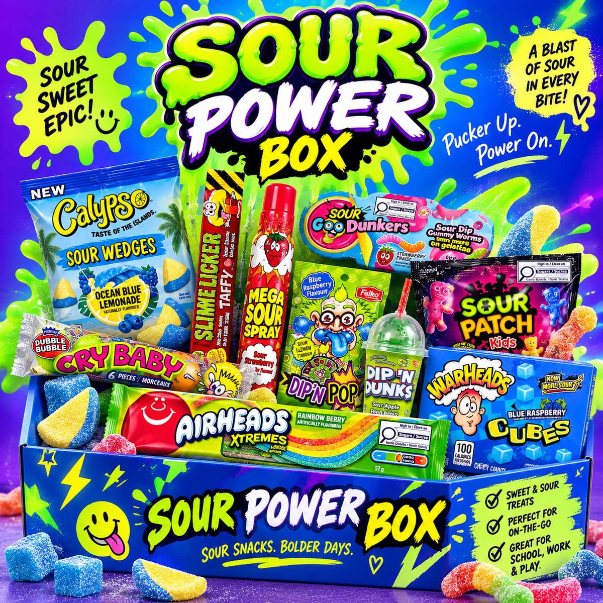 Sour Power Box – Assorted Sour Candy Variety Box, Sweet & Tangy Candy Mix