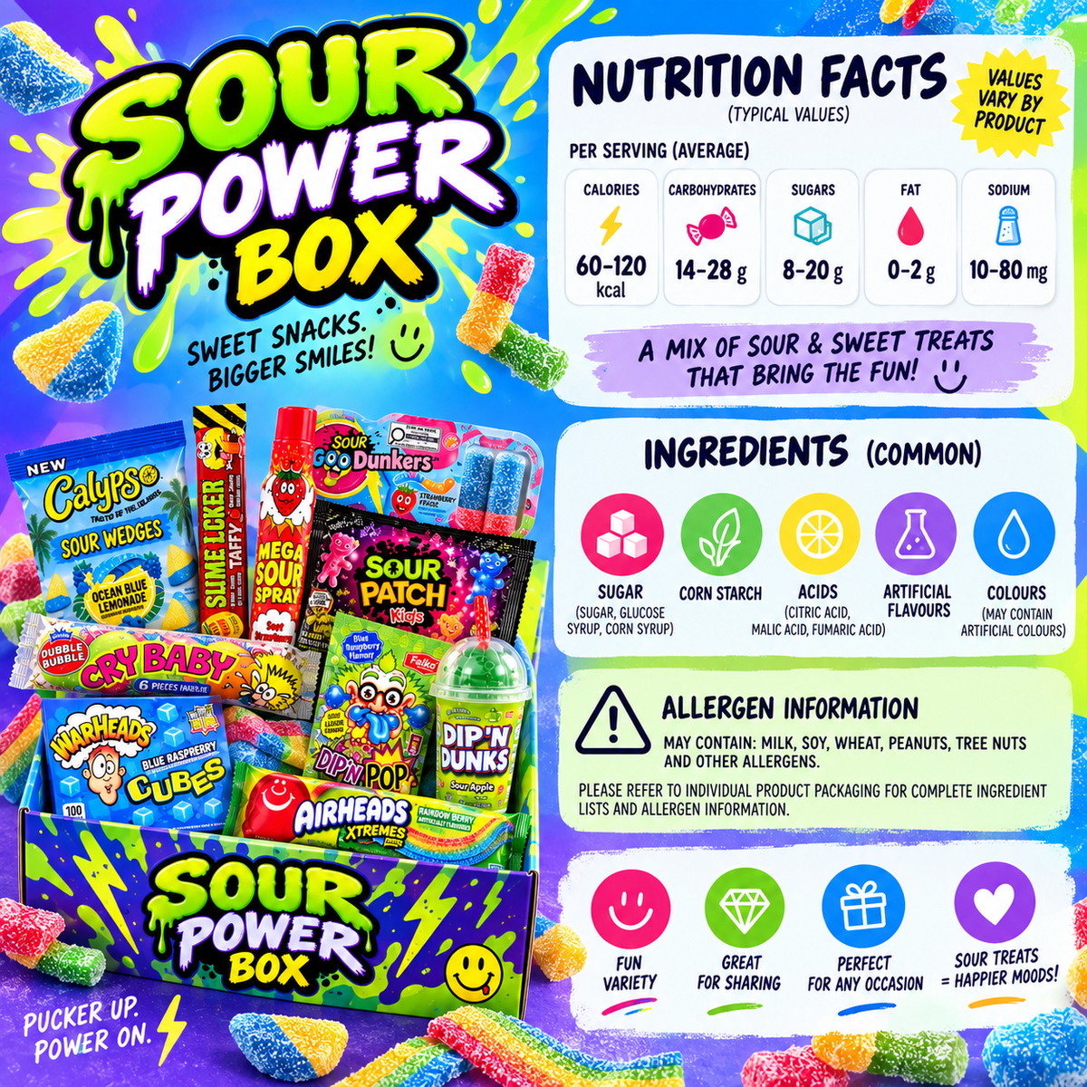 Sour Power Box – Assorted Sour Candy Variety Box, Sweet & Tangy Candy Mix