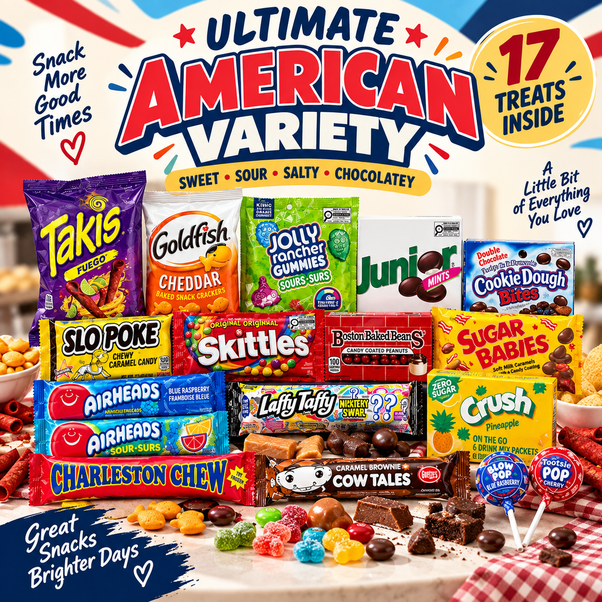Ultimate American Variety Snack Box – Assorted Sweet, Sour, Salty & Chocolate Treats
