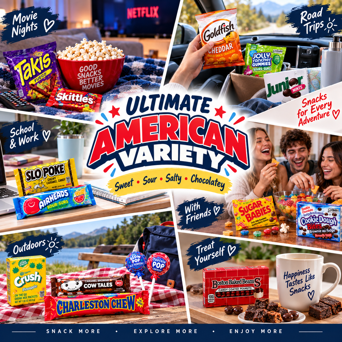 Ultimate American Variety Snack Box – Assorted Sweet, Sour, Salty & Chocolate Treats