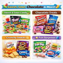 Sweet Surprise Gift Basket Box – 15+ Snacks Variety Pack + LCD Writing Tablet
