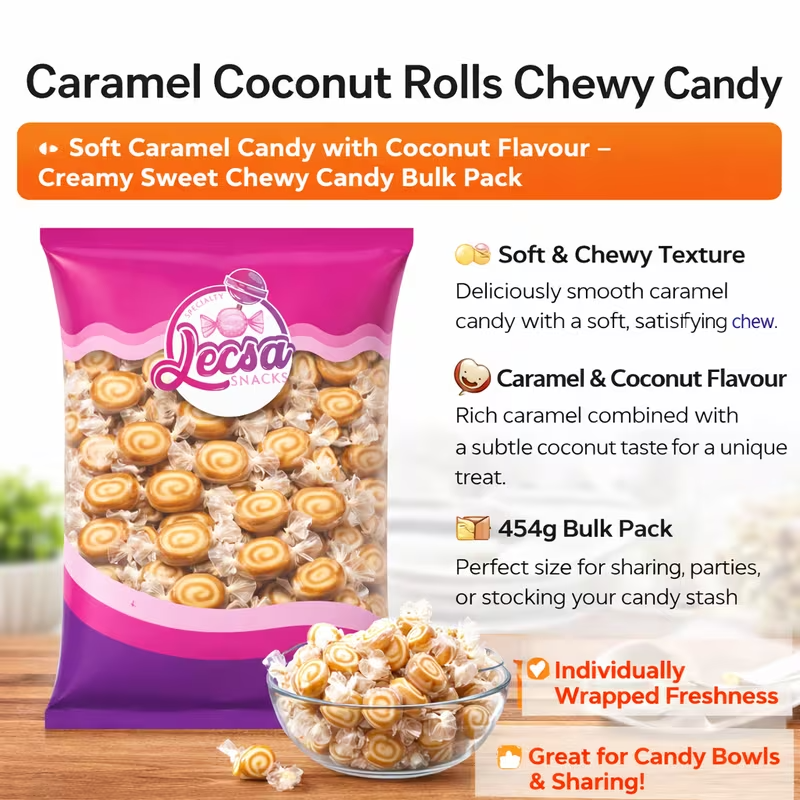 Caramel Coconut Chewy Roll Candy 1 lb (454g) – Coconut Caramel Flavoured Classic Treat
