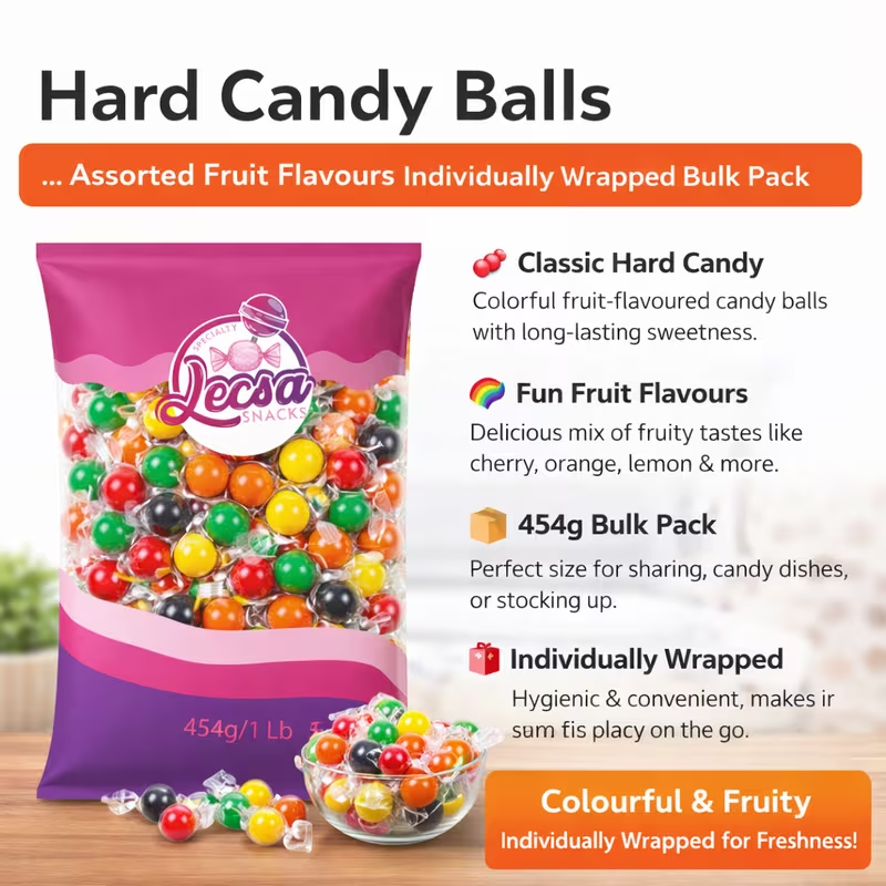 Assorted Jawbreaker Hard Candy 1lb (454g) – Colourful Fruit Flavoured Candy Balls