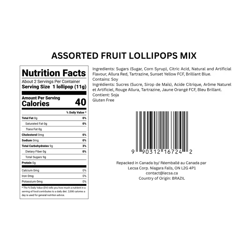 Assorted Fruit Lollipops 1lb (454g) - Individually Wrapped Mixed Fruit Flavored Hard Candy