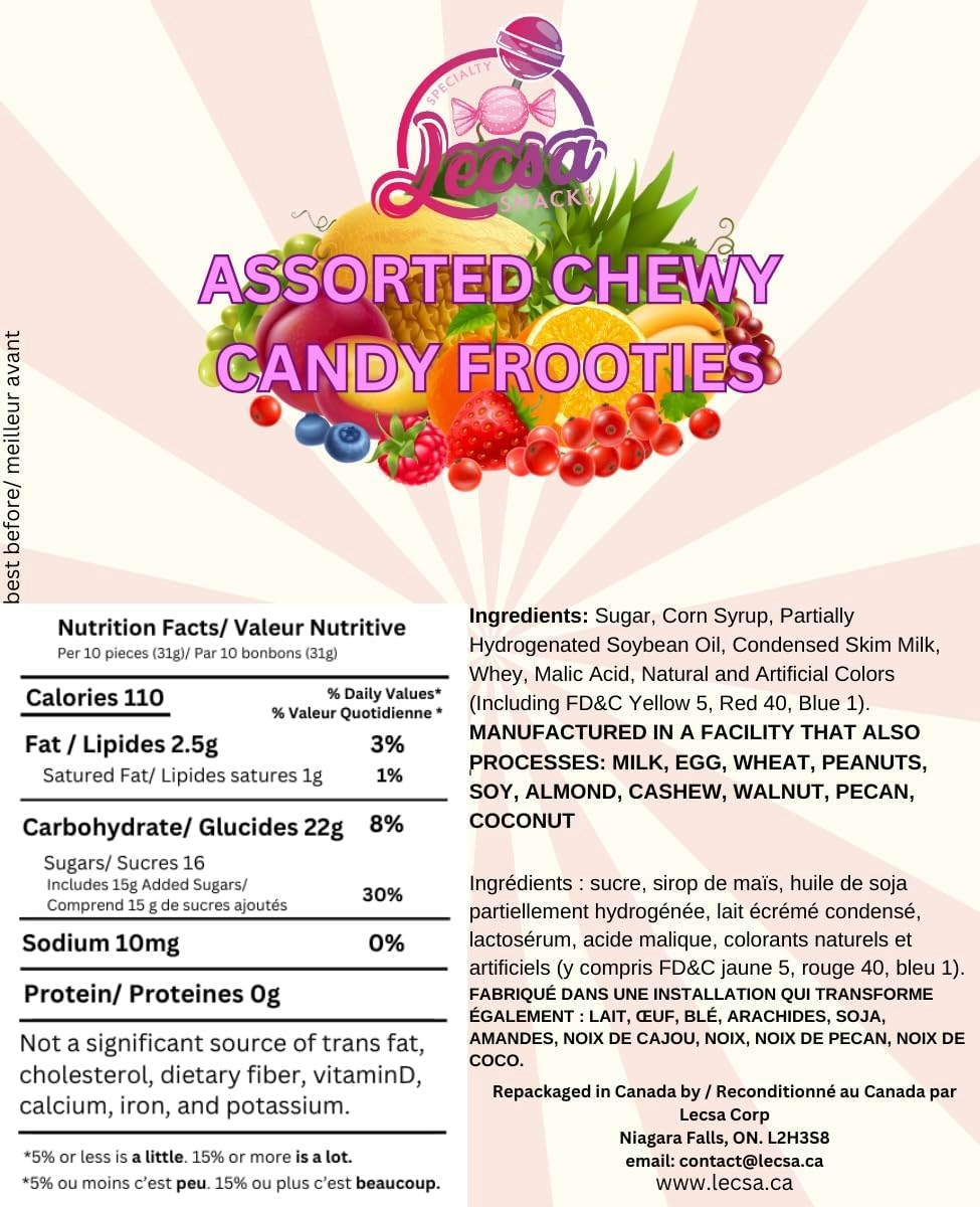 Frooties Chewy Candies 454g (1lb) - Assorted Treats - Variety of Fruit Flavours