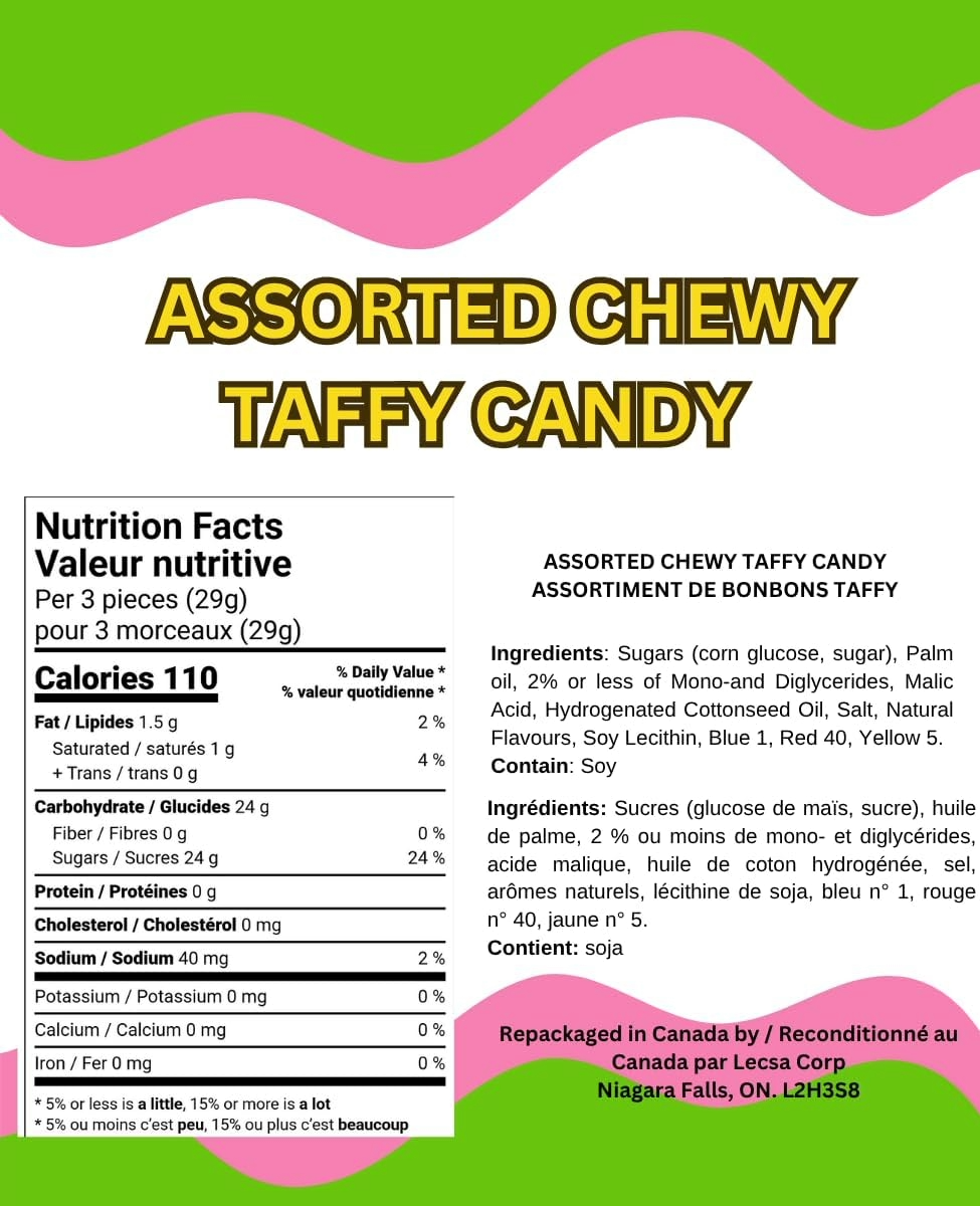 Chewy Mini Laffy Taffy Candy Bars 454g (1lb) - Assorted Flavours Banana, Strawberry, Sour Apple