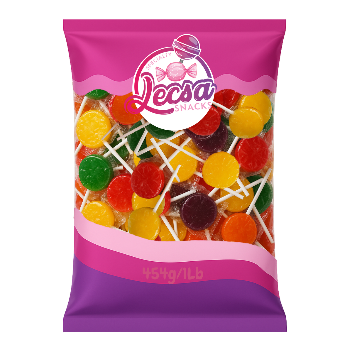 Assorted Fruit Lollipops 1lb (454g) - Individually Wrapped Mixed Fruit Flavored Hard Candy